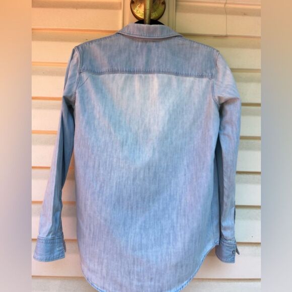 Rag & Bone Light Blue Distressed Long-Sleeved Classic Collar Shirt, Size XS - Picture 10 of 14